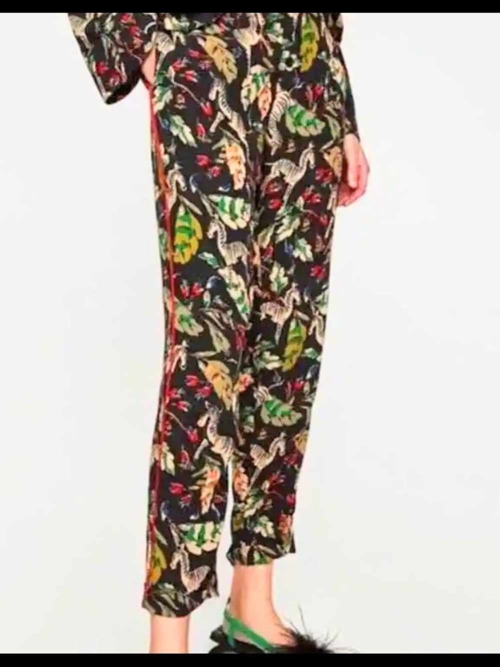 Zara Zebra Tropical Print Jogger Pants with Pockets, Size S